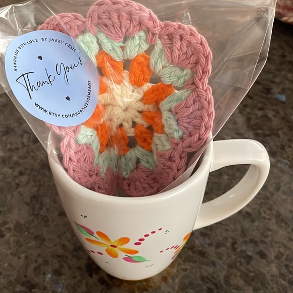 Handmade Mug & Rug Set - Hand Painted Mug & Hand Crocheted Coaster UNIQUE GIFT! - Picture 7 of 7
